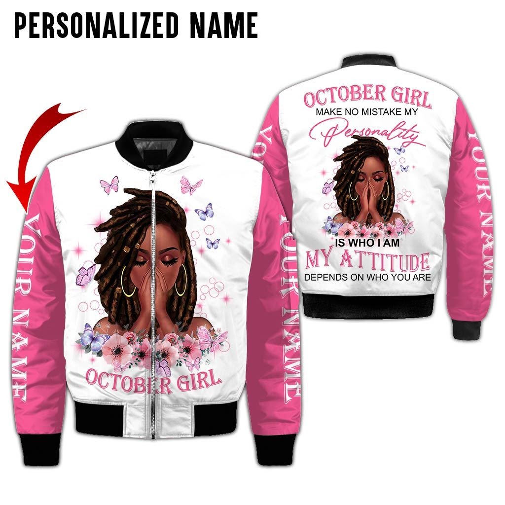 Personalized Name Birthday Outfit October Girl Woman Bufterfly Pink All Over Printed Birthday Shirt