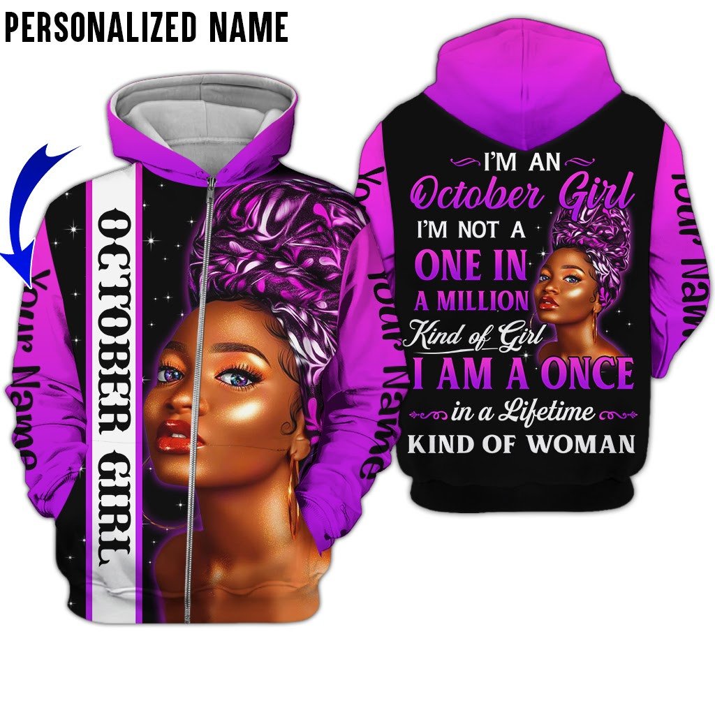 Personalized Name Birthday Outfit October Girl  Kind Of Woman Purple All Over Printed Birthday Shirt