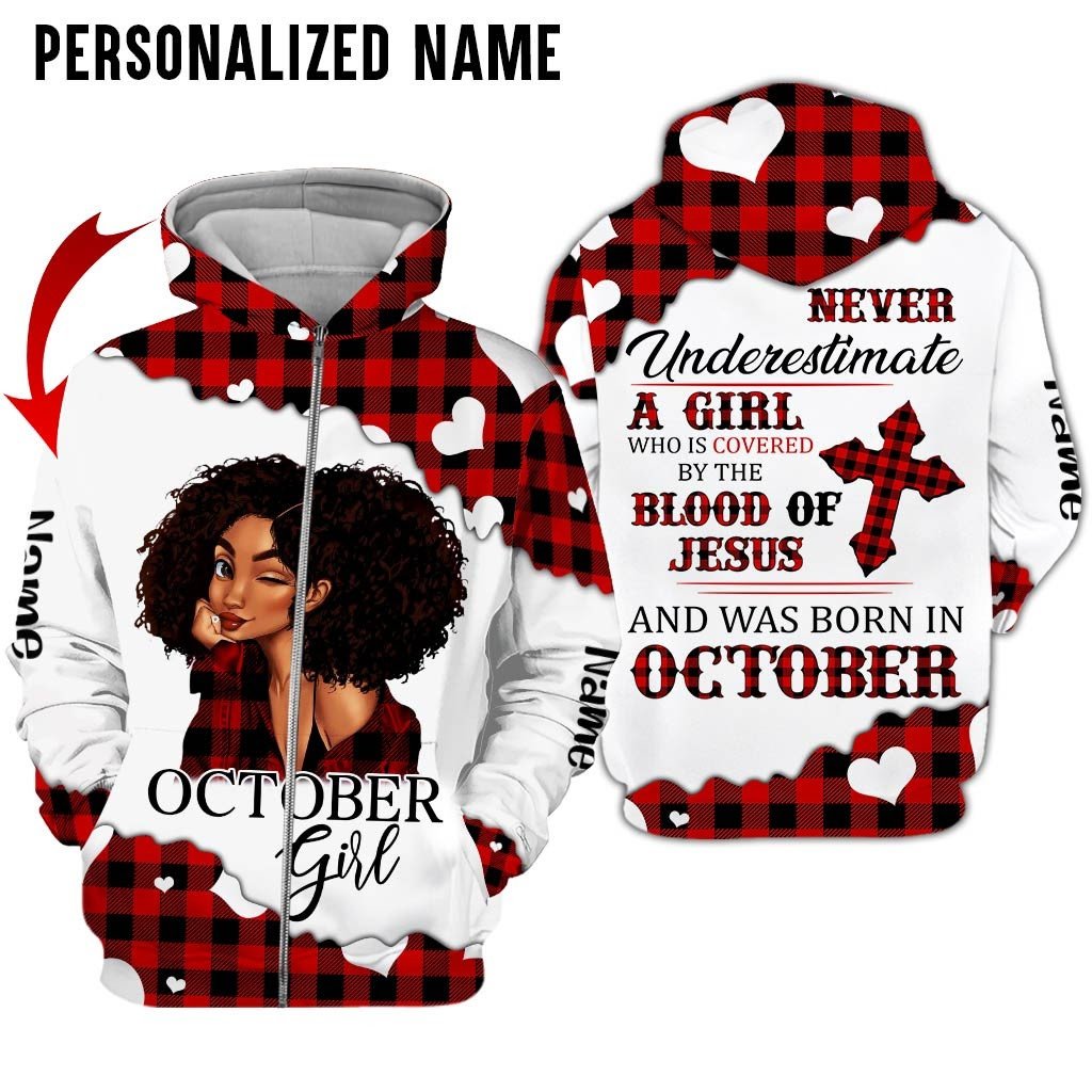 Personalized Name Birthday Outfit October Girl Blood Of Jesus All Over Printed Birthday Shirt