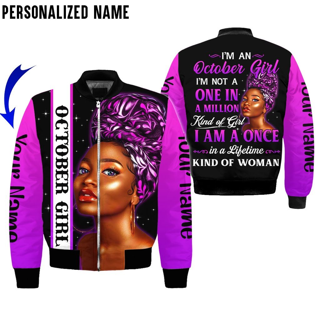 Personalized Name Birthday Outfit October Girl  Kind Of Woman Purple All Over Printed Birthday Shirt