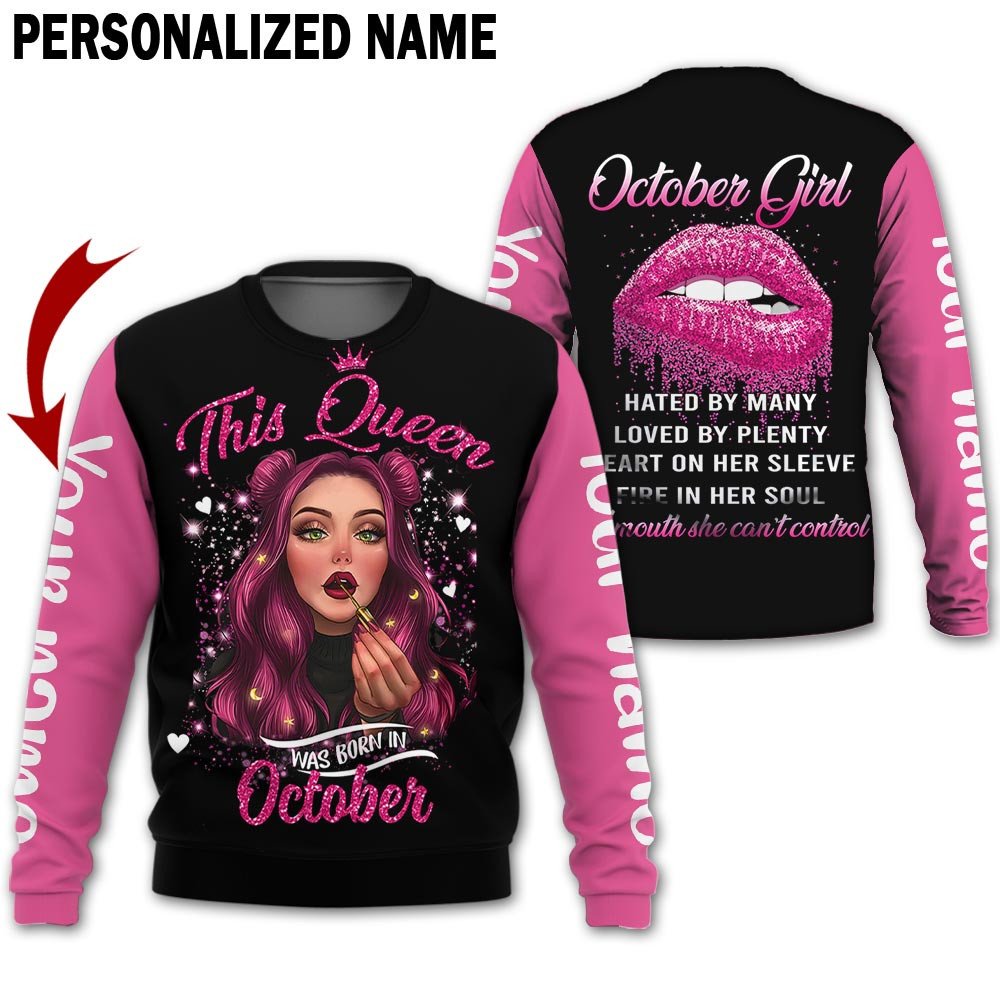 Personalized Name Birthday Outfit October Girl  Beautiful This Queen Pink All Over Printed Birthday Shirt