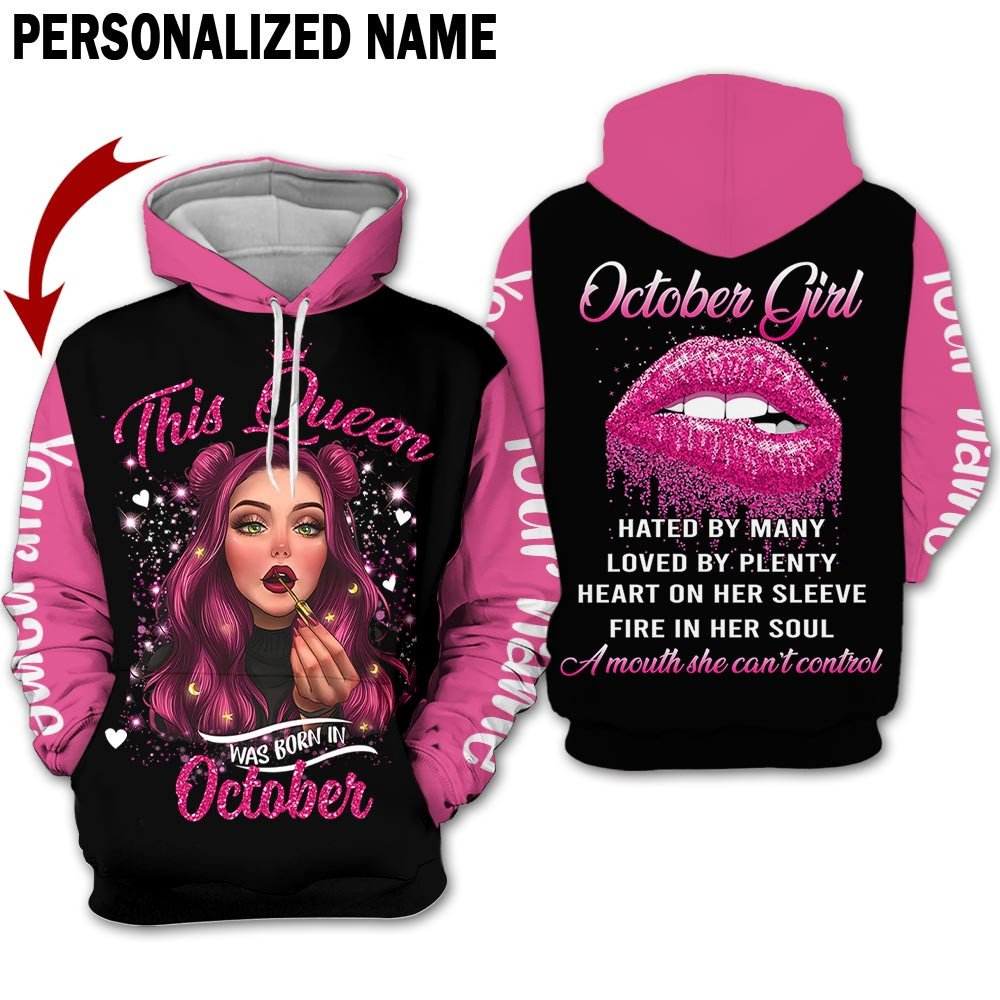 Personalized Name Birthday Outfit October Girl  Beautiful This Queen Pink All Over Printed Birthday Shirt