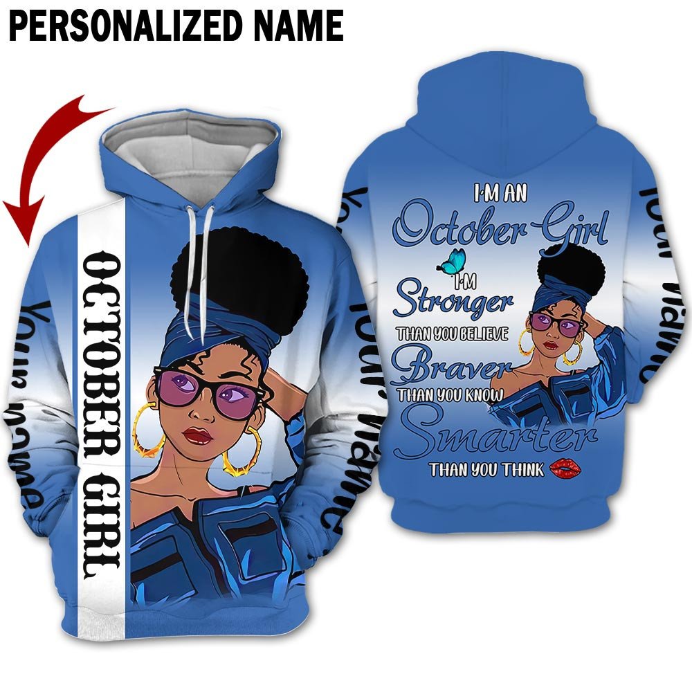 Personalized Name Birthday Outfit October Girl Thank You Think Blue All Over Printed Birthday Shirt