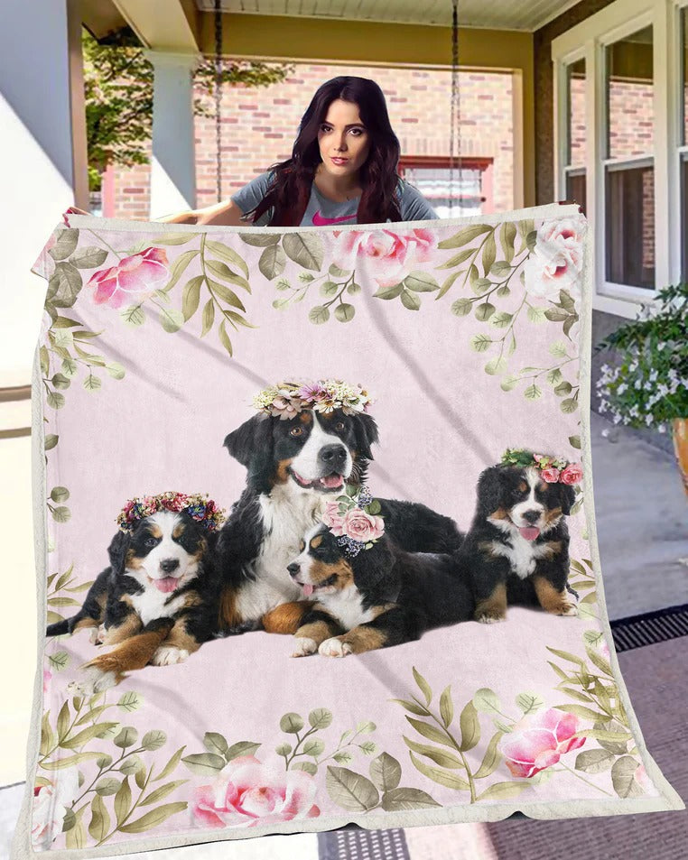 Bernese Mountain Dog Family Flower Blanket Gift For Bernese Mountain Dog Lovers Birthday Gift Home Decor Bedding Couch Sofa Soft And Comfy Cozy