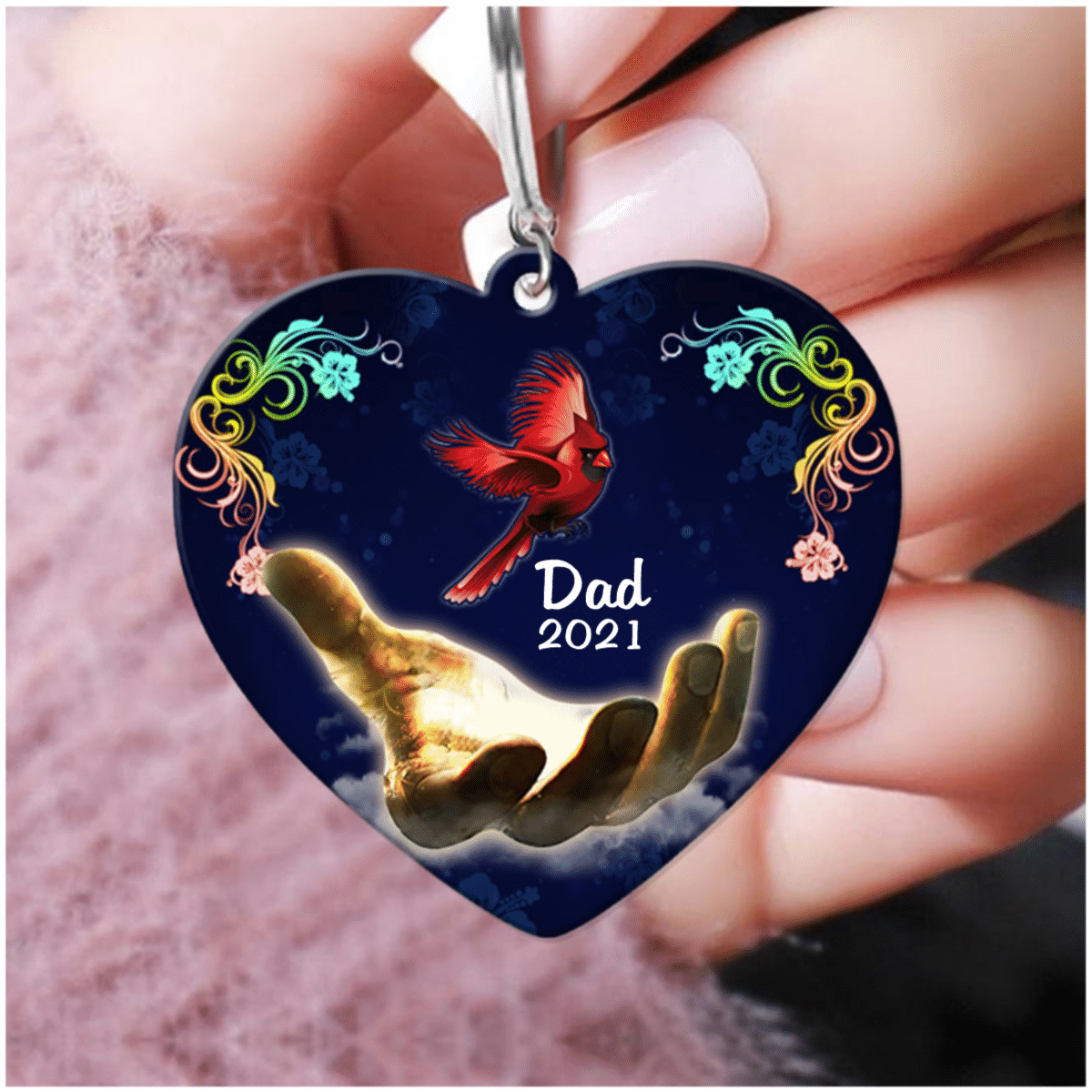 Customized Cardinal Memorial Keychain for Dad/ Mom Flat Acrylic Keychain