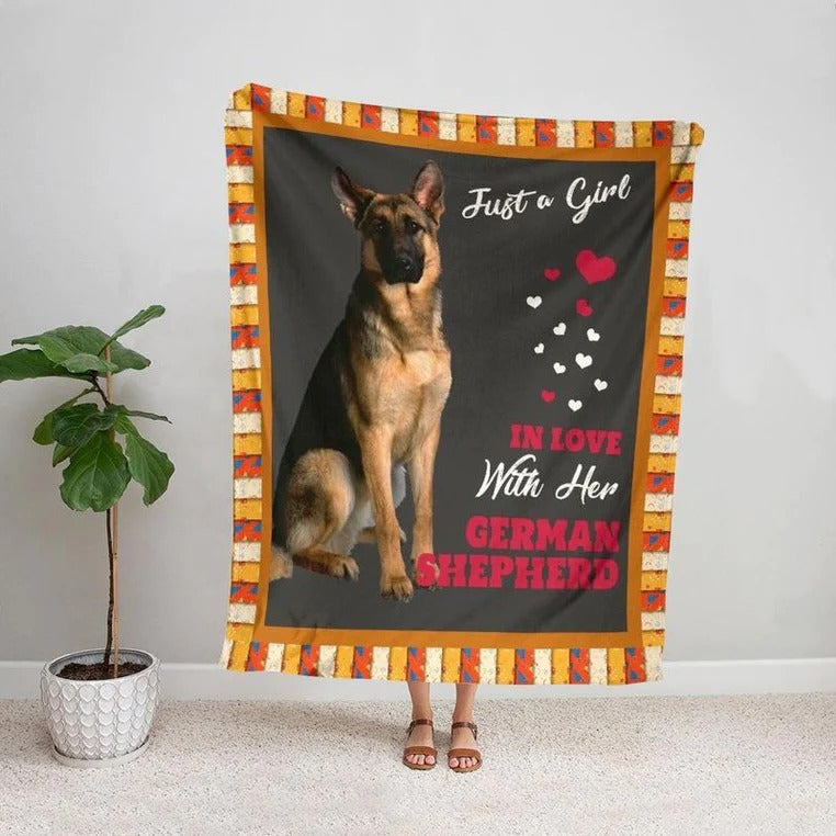 Just a girl in love with her german shephered Blanket Gift For german shephered dog Lovers Birthday Gift Home Decor Bedding Couch Sofa Soft And Comfy Cozy