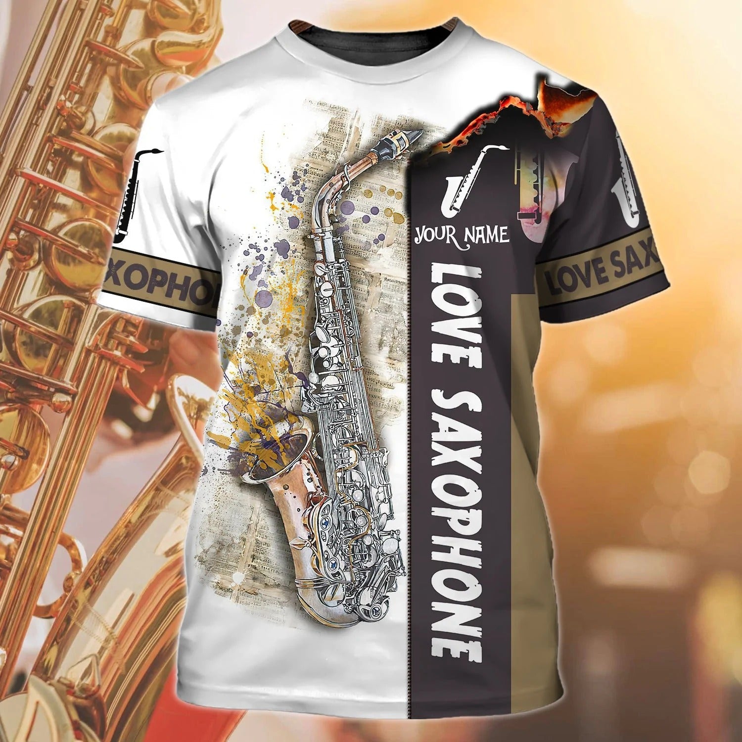 Custom Love Saxophone T Shirt/ 3D All Over Print Saxophone Shirt Men Women/ Musician Gifts