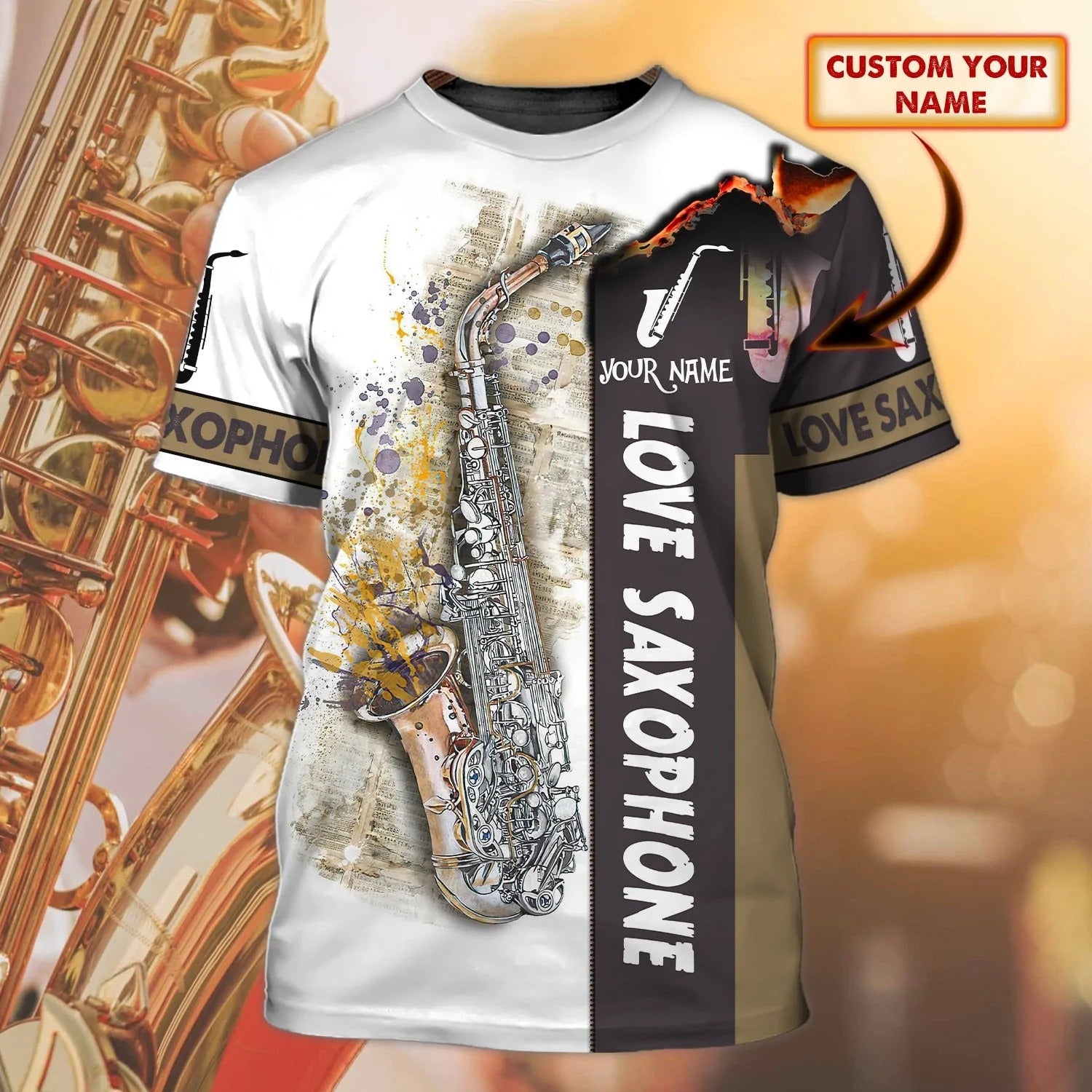 Custom Love Saxophone T Shirt/ 3D All Over Print Saxophone Shirt Men Women/ Musician Gifts