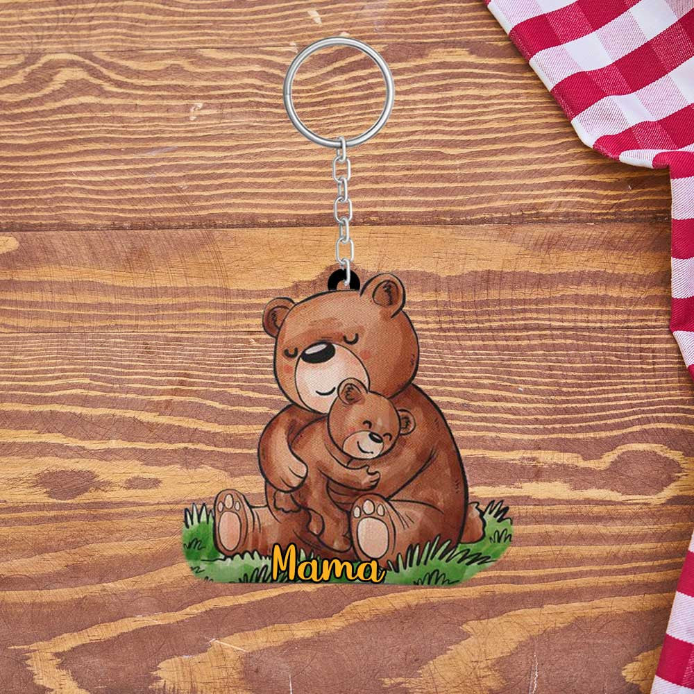 Customized Mama Bear Keychain for Mother''s Day/ Flat Acrylic Keychain for Bear Lovers