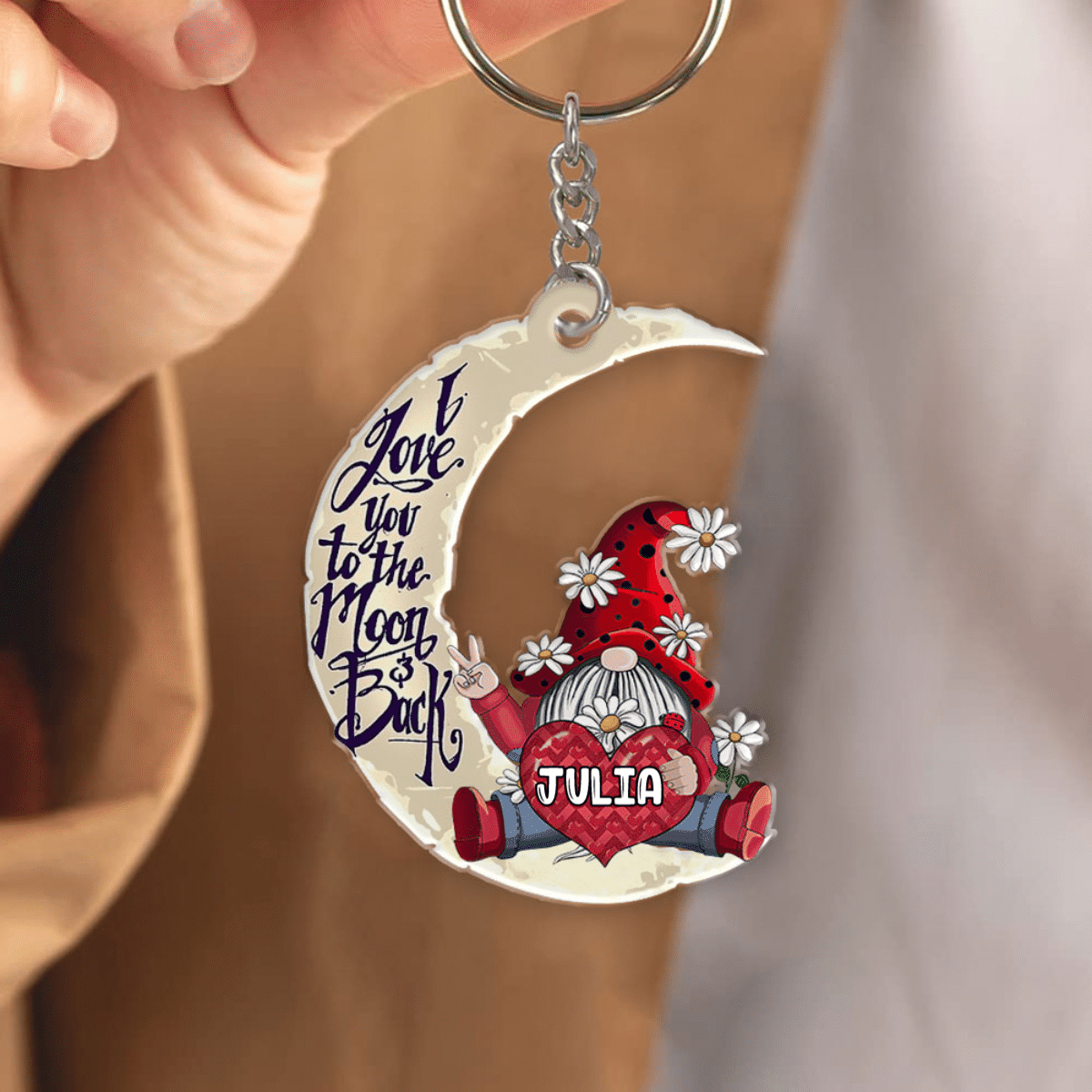 Personalized Gnome Mothers Day Keychain/ Grandma Gnome/ Mommy Gnome Flat Acrylic Keychain/ Mom To The Moon And Back