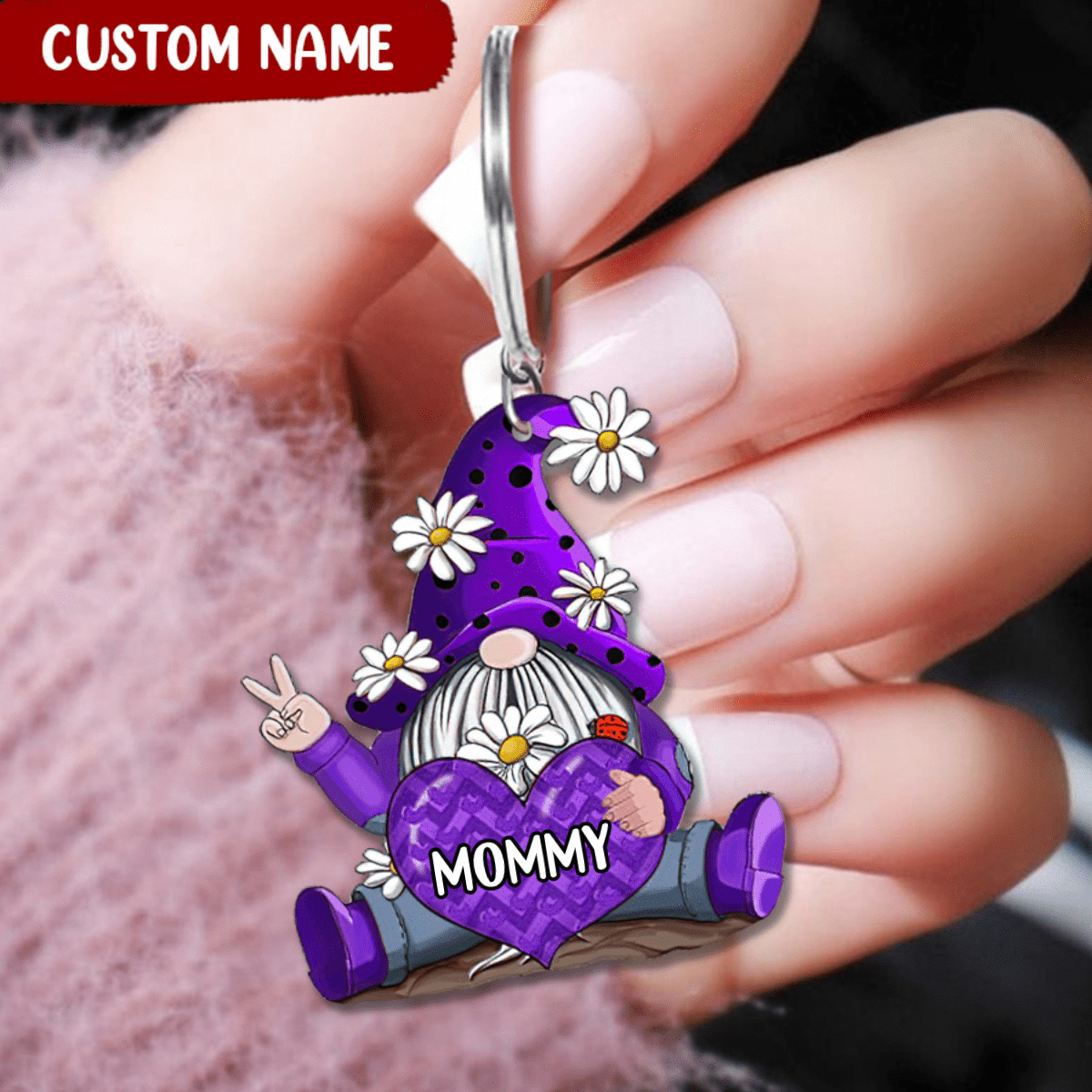 Customized Gnome Keychain / Flat Acrylic Keychain for Mom/ Grandma/ Mother