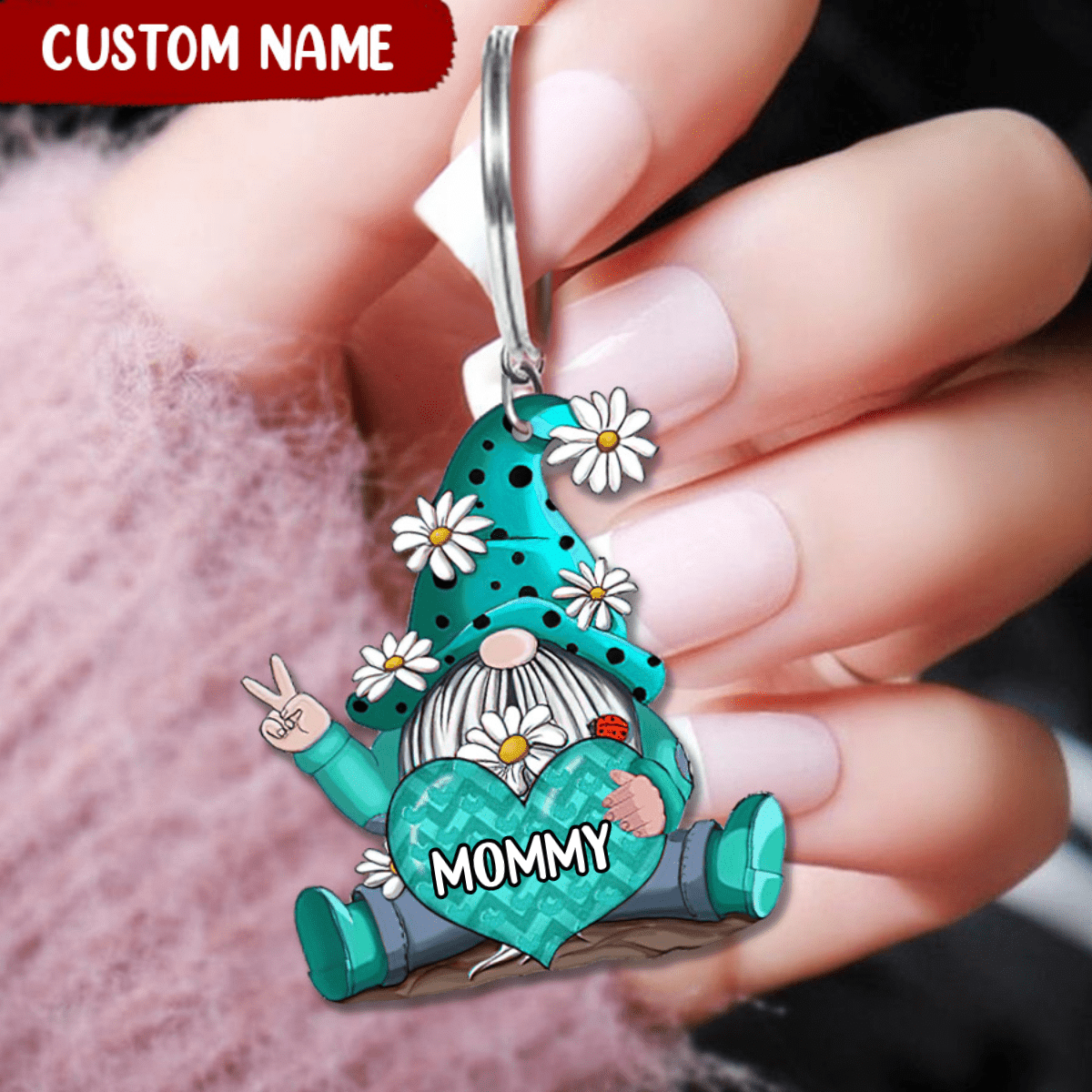 Customized Gnome Keychain / Flat Acrylic Keychain for Mom/ Grandma/ Mother