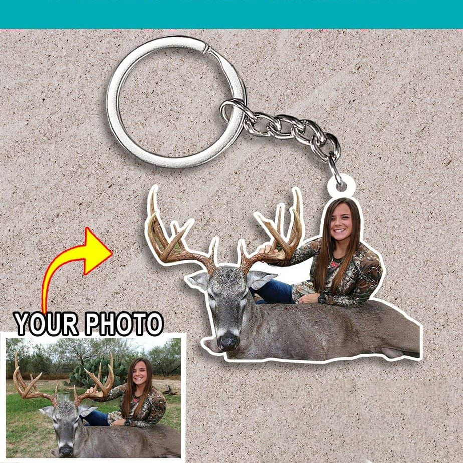 Personalized Deer Hunting Mom Keychain/ Custom Photo Flat Acrylic Keychain for Mother