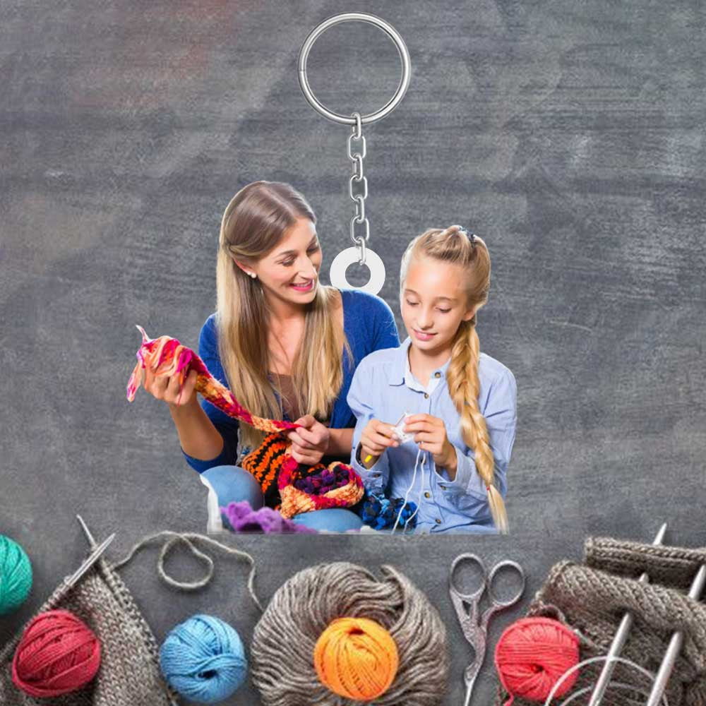 Personalized Knitting Keychain/ Knitting gifts for Mom/ Custom Photo Mother and Daughter Acrylic Flat Keychain