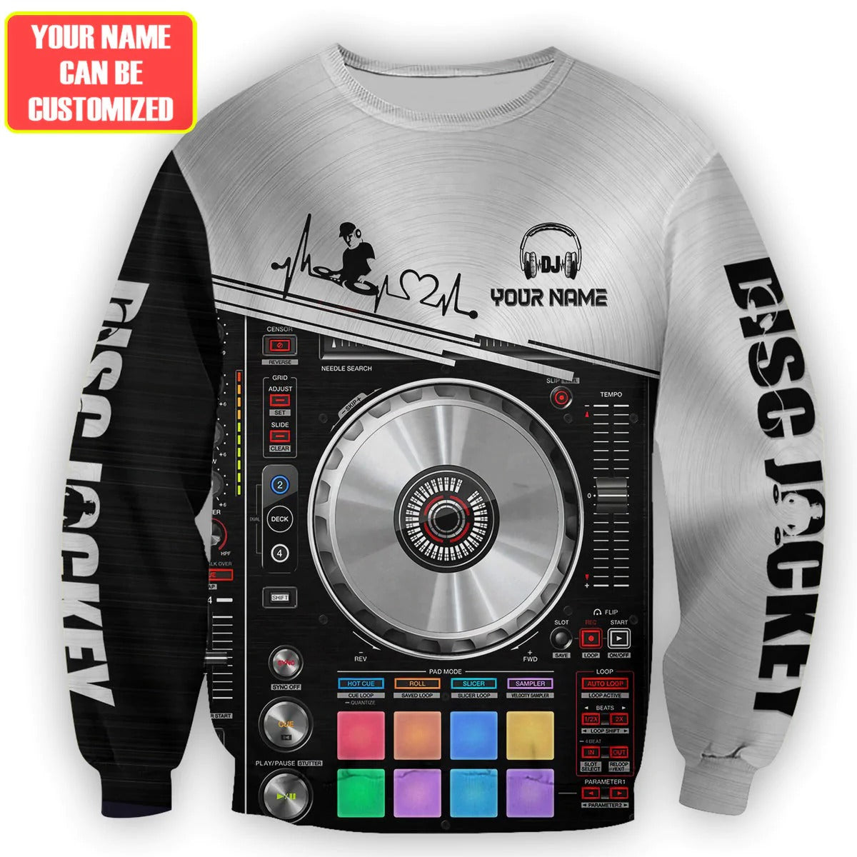 3D All Over DJ Player Hoodie/ Women DJ Zip Hoodie/ Men Disc Jockey Sweatshirt/ DJ Clothing For EDM Party
