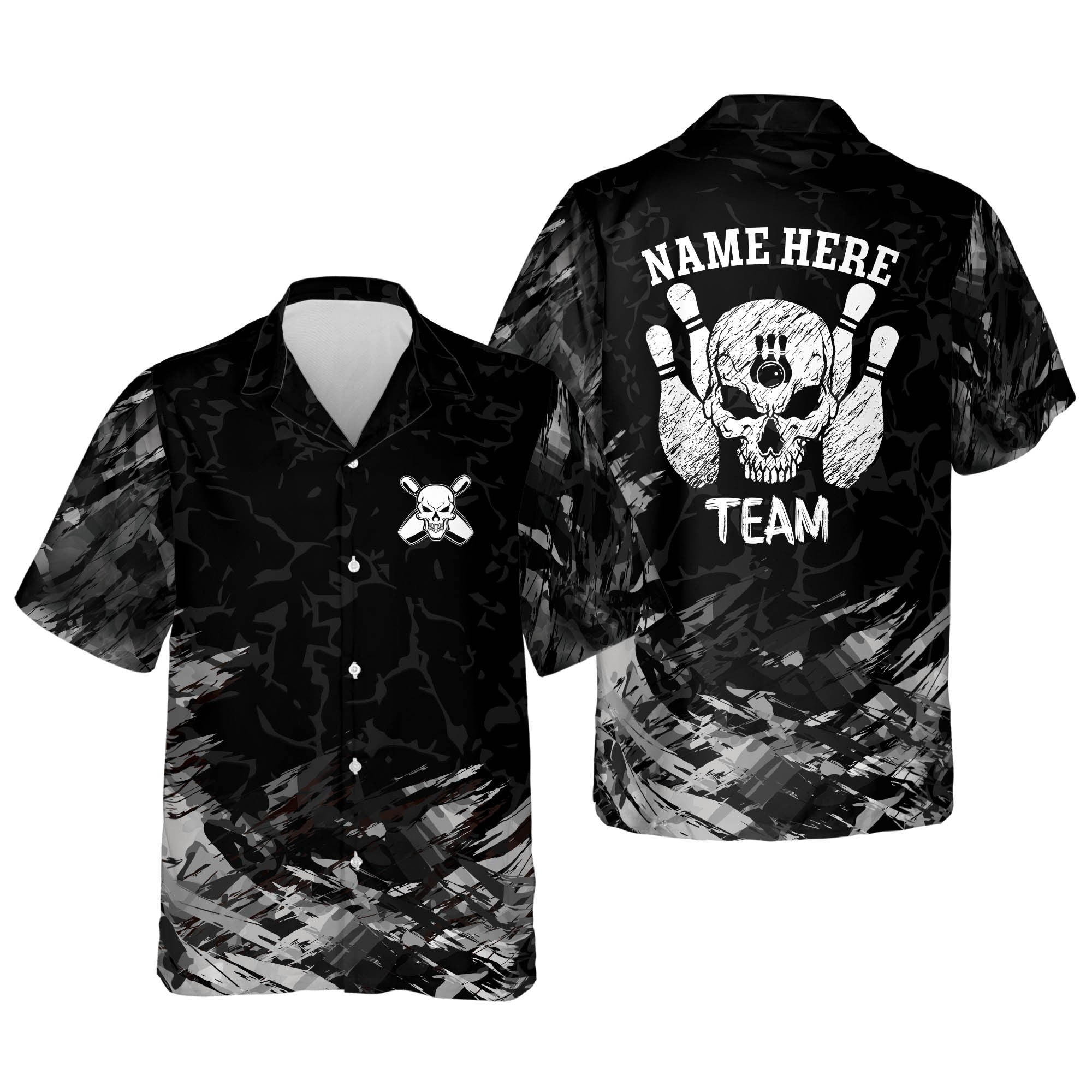 Button-Down Skull bowling Flame Hawaiian Shirt/ Bowling Team Shirt/ Bowling Gift