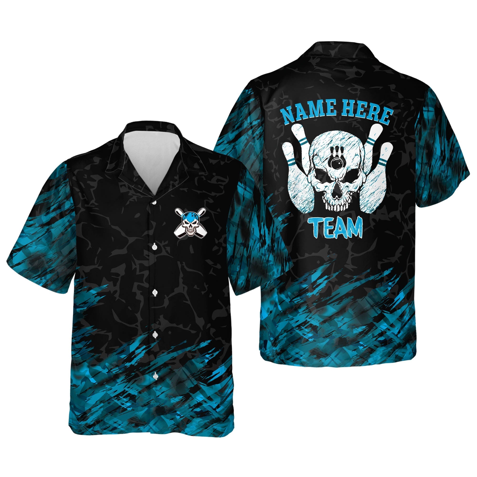 Button-Down Skull bowling Flame Hawaiian Shirt/ Bowling Team Shirt/ Bowling Gift