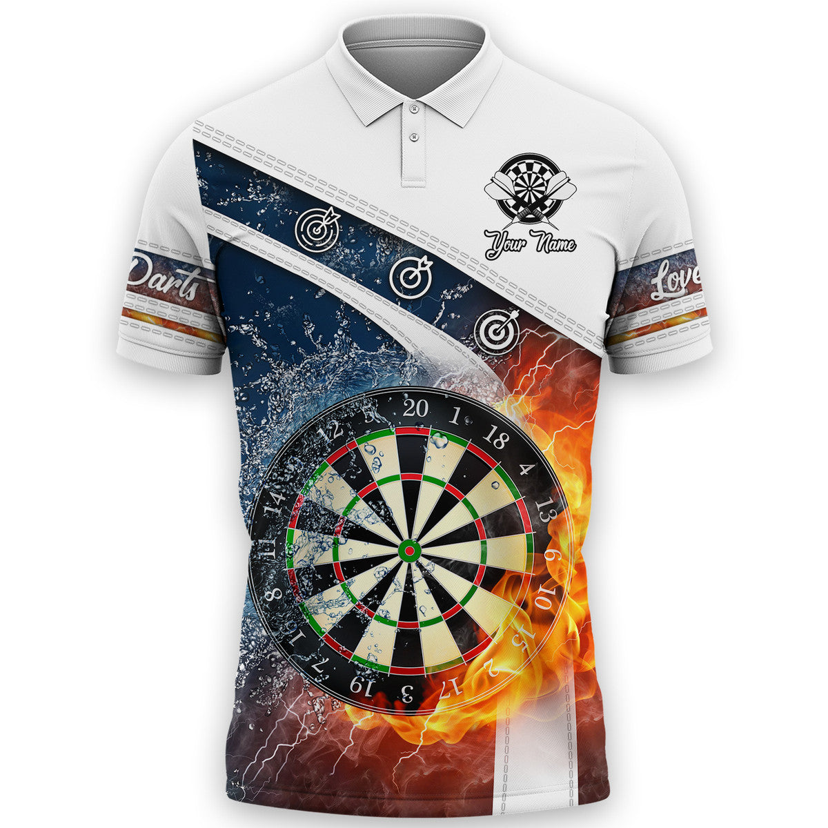 Dart Water and File Polo Shirt/ Personalized Name Darts Player All Over Printed Unisex Shirt
