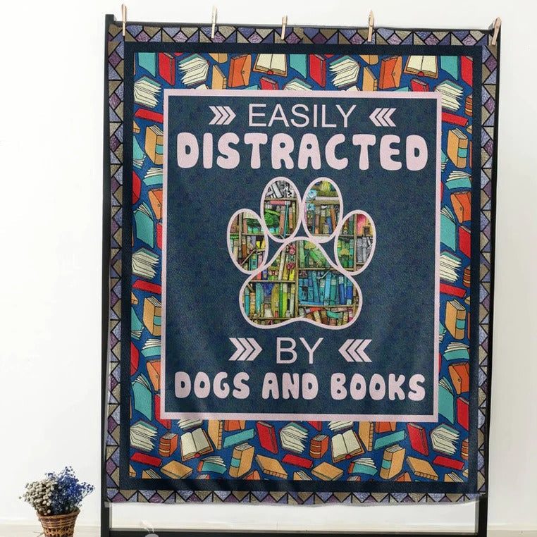 Easily Distracted By Dogs And Books Blanket Gift For Dog Lovers/ Gift For Book Lovers Birthday Gift Home Decor Bedding Couch Sofa Soft And Comfy Cozy
