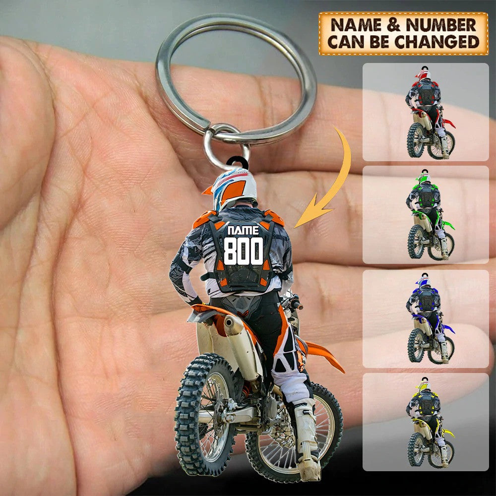 Personalized Motocross Racer Keychain/ Customized Flat Acrylic Keychain for Motocross Lovers