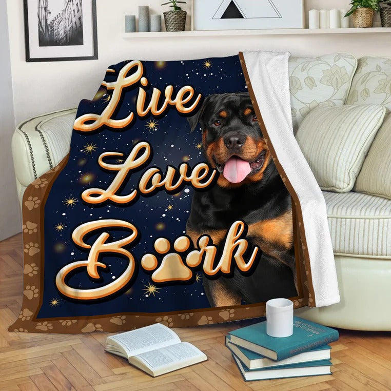 Rottweiler Dog Live Love Bark Blanket Gift For Dog Lovers Birthday Gift Home Decor Bedding Couch Sofa Soft And Comfy Cozy
