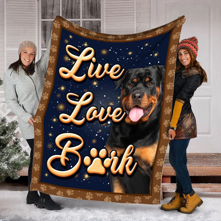 Rottweiler Dog Live Love Bark Blanket Gift For Dog Lovers Birthday Gift Home Decor Bedding Couch Sofa Soft And Comfy Cozy