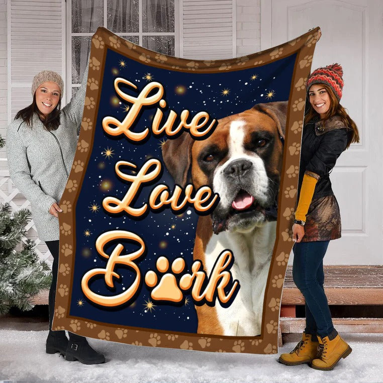 Boxer Dog Live Love Bark Blanket Gift For Dog Lovers Birthday Gift Home Decor Bedding Couch Sofa Soft And Comfy Cozy