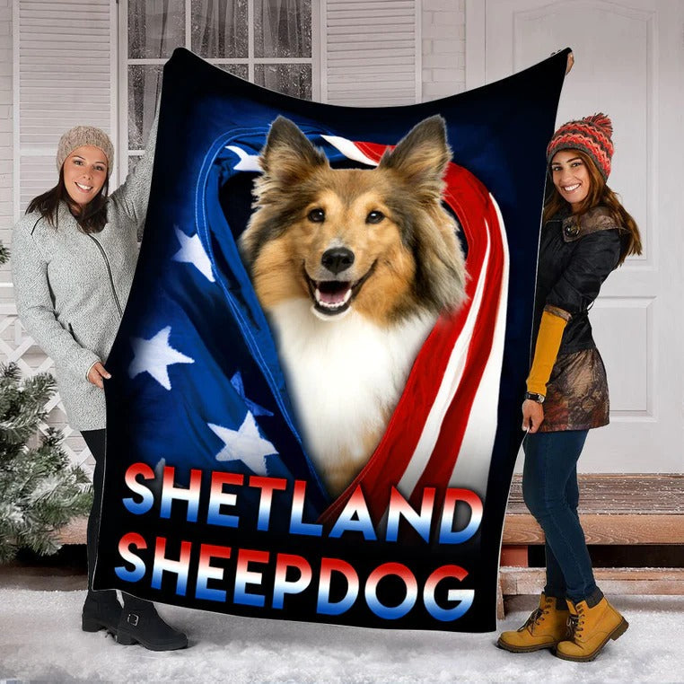 Shetland Sheepdog Dog American Flag Patriotic Blanket Gift For Dog Lovers Birthday Gift Home Decor Bedding Couch Sofa Soft And Comfy Cozy