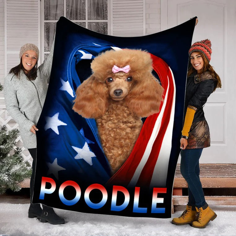 Poodle Dog American Flag Patriotic Blanket Gift For Dog Lovers/ Happy 4th Of July/ Birthday Gift Home Decor Bedding Couch Sofa Soft And Comfy Cozy