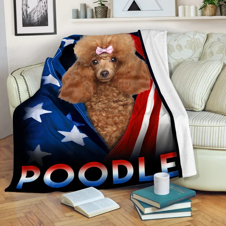 Poodle Dog American Flag Patriotic Blanket Gift For Dog Lovers/ Happy 4th Of July/ Birthday Gift Home Decor Bedding Couch Sofa Soft And Comfy Cozy