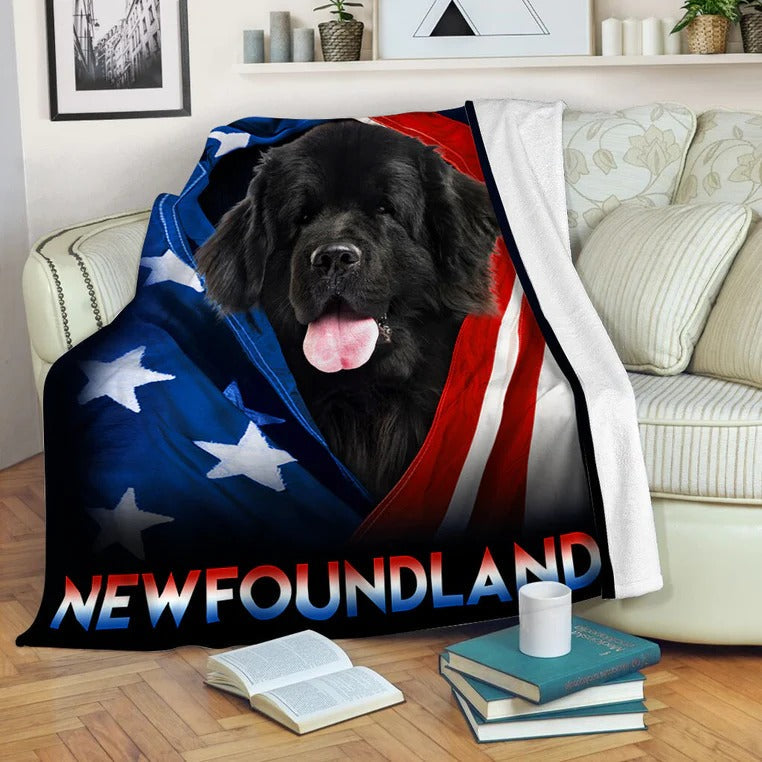 Newfoundland Dog American Flag Patriotic Blanket Gift For Dog Lovers/ Happy 4th Of July
