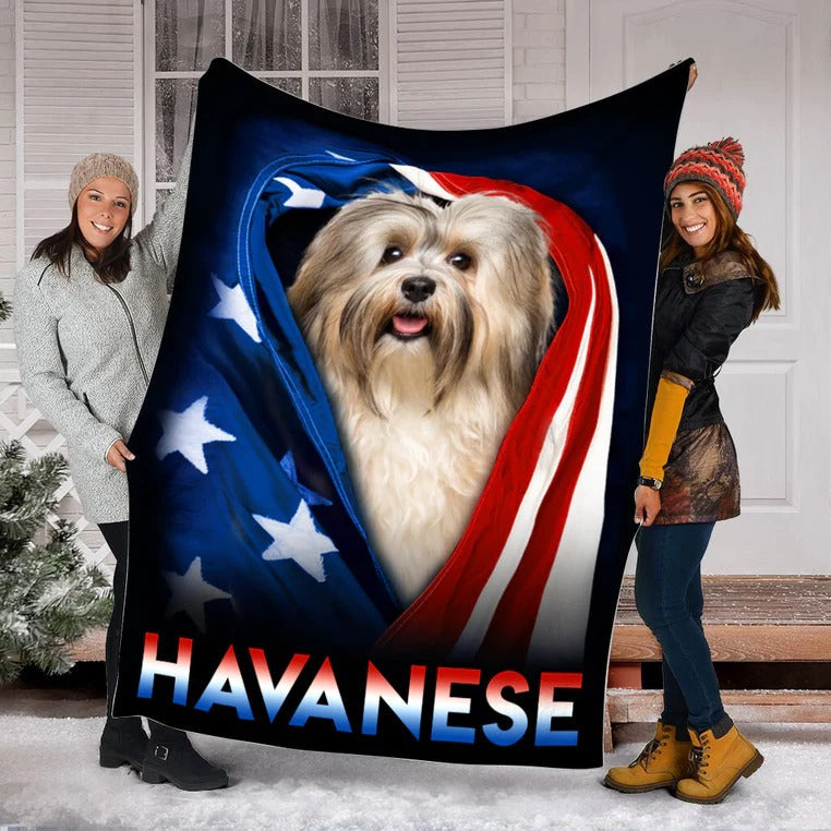 Havanese Dog American Flag Patriotic Blanket Gift For Dog Lovers/ Happy 4th Of July/ Birthday Gift Home Decor Bedding Couch Sofa Soft And Comfy Cozy