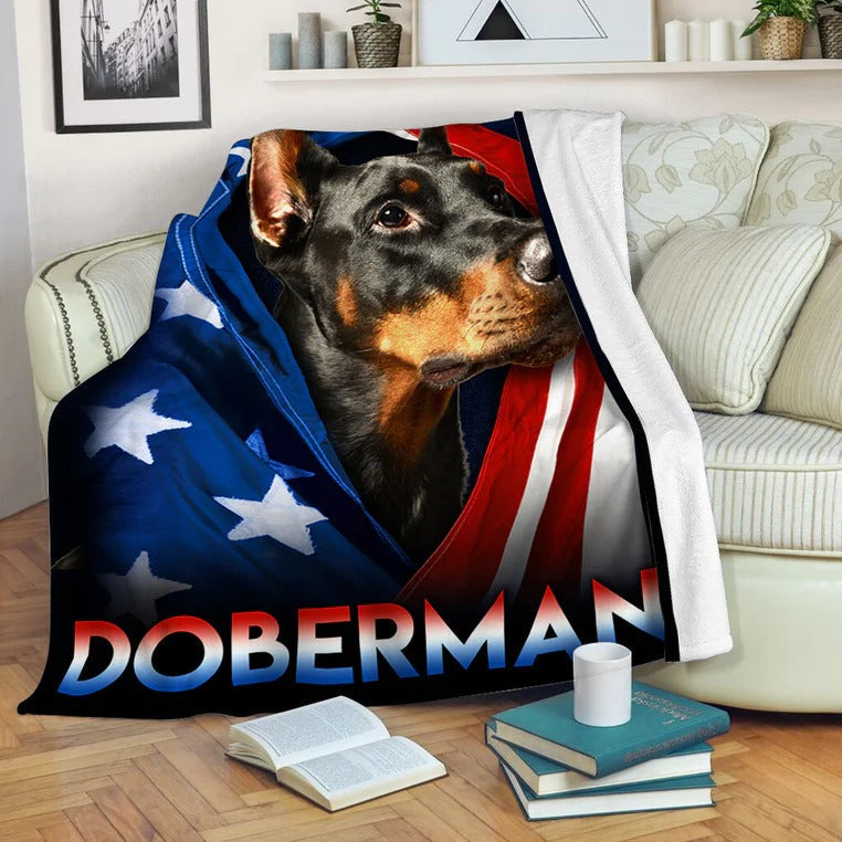 Doberman Dog American Flag Patriotic Blanket Gift For Dog Lovers/ Happy 4th Of July/ Birthday Gift Home Decor Bedding Couch Sofa Soft And Comfy Cozy