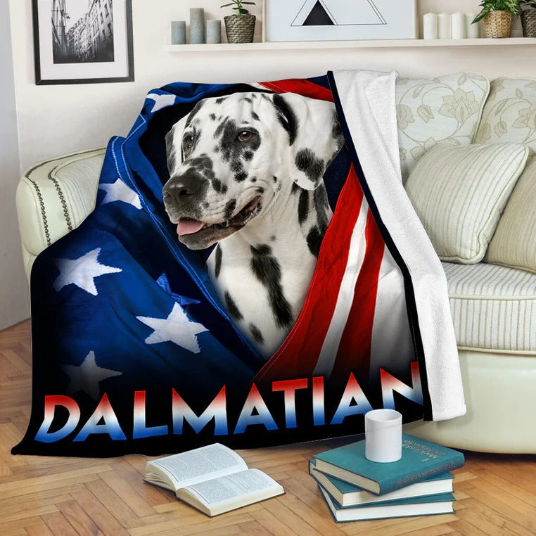 Dalmatian Dog American Flag Patriotic Blanket Gift For Dog Lovers/ Happy 4th Of July/ Birthday Gift Home Decor Bedding Couch Sofa Soft And Comfy Cozy