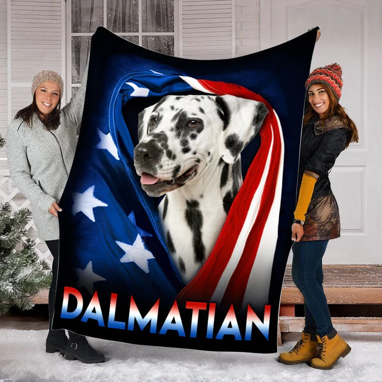 Dalmatian Dog American Flag Patriotic Blanket Gift For Dog Lovers/ Happy 4th Of July/ Birthday Gift Home Decor Bedding Couch Sofa Soft And Comfy Cozy