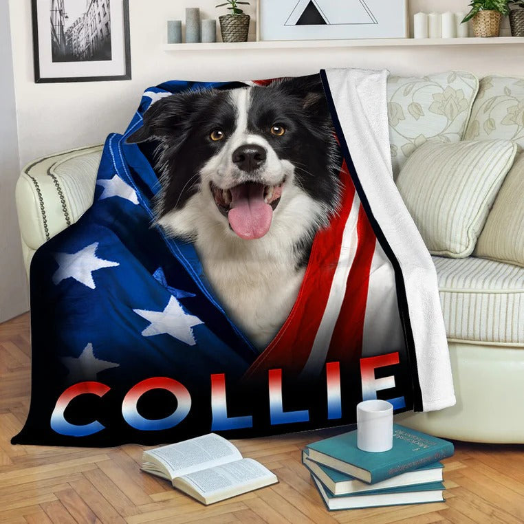 Border Collie Dog American Flag Patriotic Blanket Gift For Dog Lovers/ Happy 4th Of July/ Birthday Gift Home Decor Bedding Couch Sofa