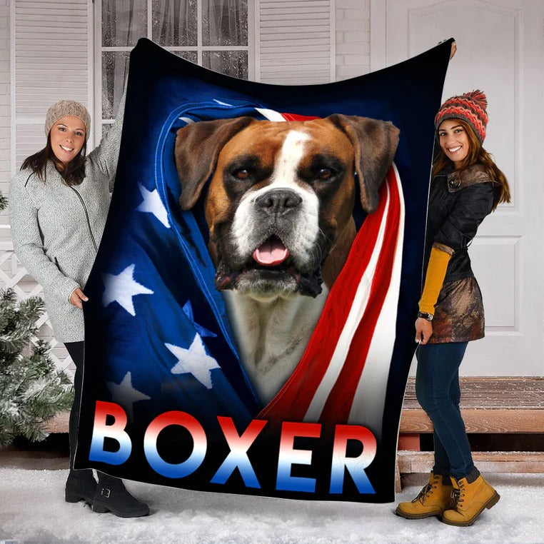 Boxer Dog American Flag Patriotic Blanket Gift For Dog Lovers/ Happy 4th Of July/ Birthday Gift Home Decor Bedding Couch Sofa Soft And Comfy Cozy