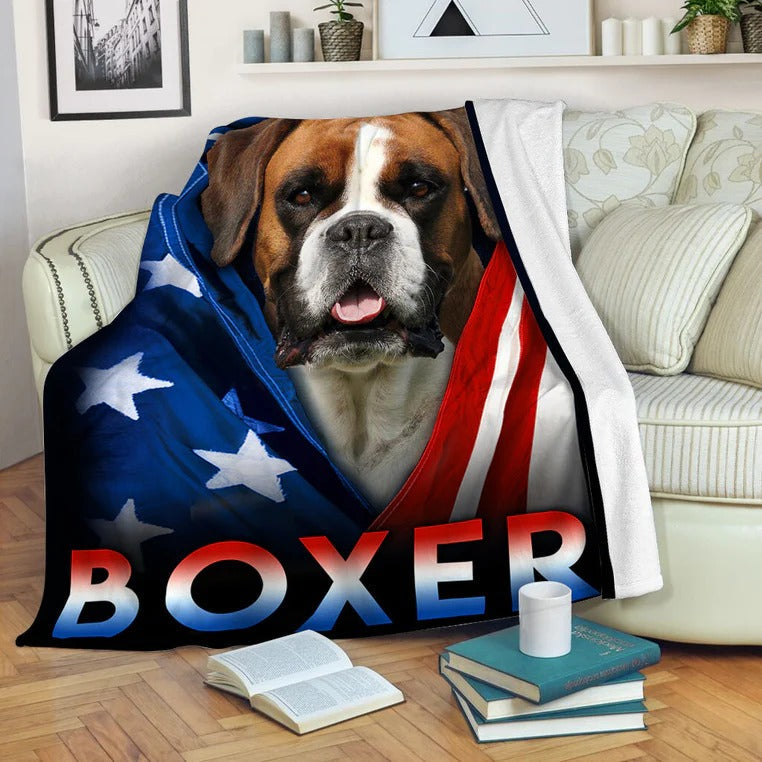Boxer Dog American Flag Patriotic Blanket Gift For Dog Lovers/ Happy 4th Of July/ Birthday Gift Home Decor Bedding Couch Sofa Soft And Comfy Cozy