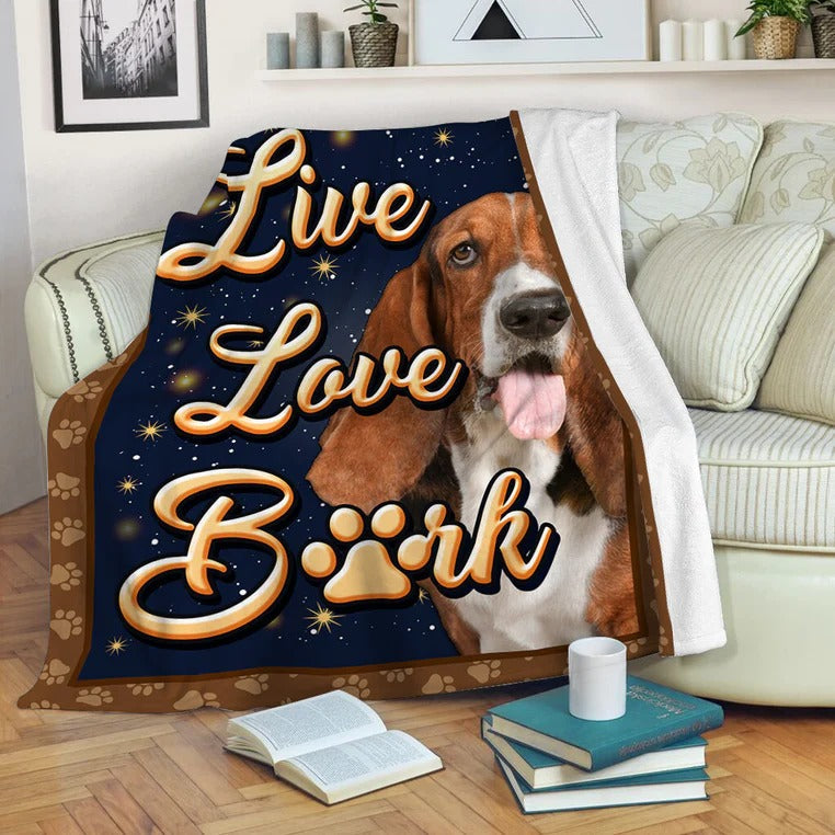Basset Hound Dog Live Love Bark Blanket Gift For Dog Lovers Birthday Gift Home Decor Bedding Couch Sofa Soft And Comfy Cozy