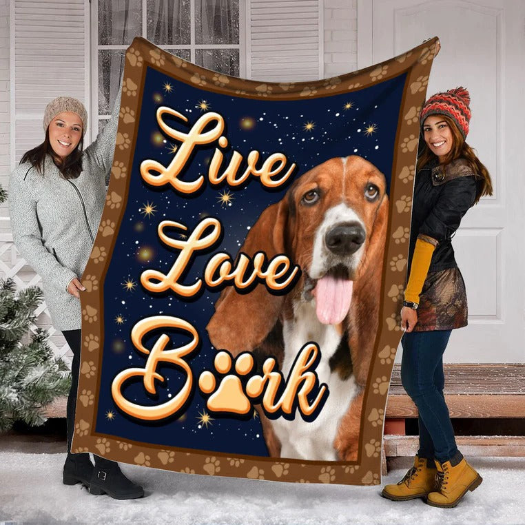 Basset Hound Dog Live Love Bark Blanket Gift For Dog Lovers Birthday Gift Home Decor Bedding Couch Sofa Soft And Comfy Cozy
