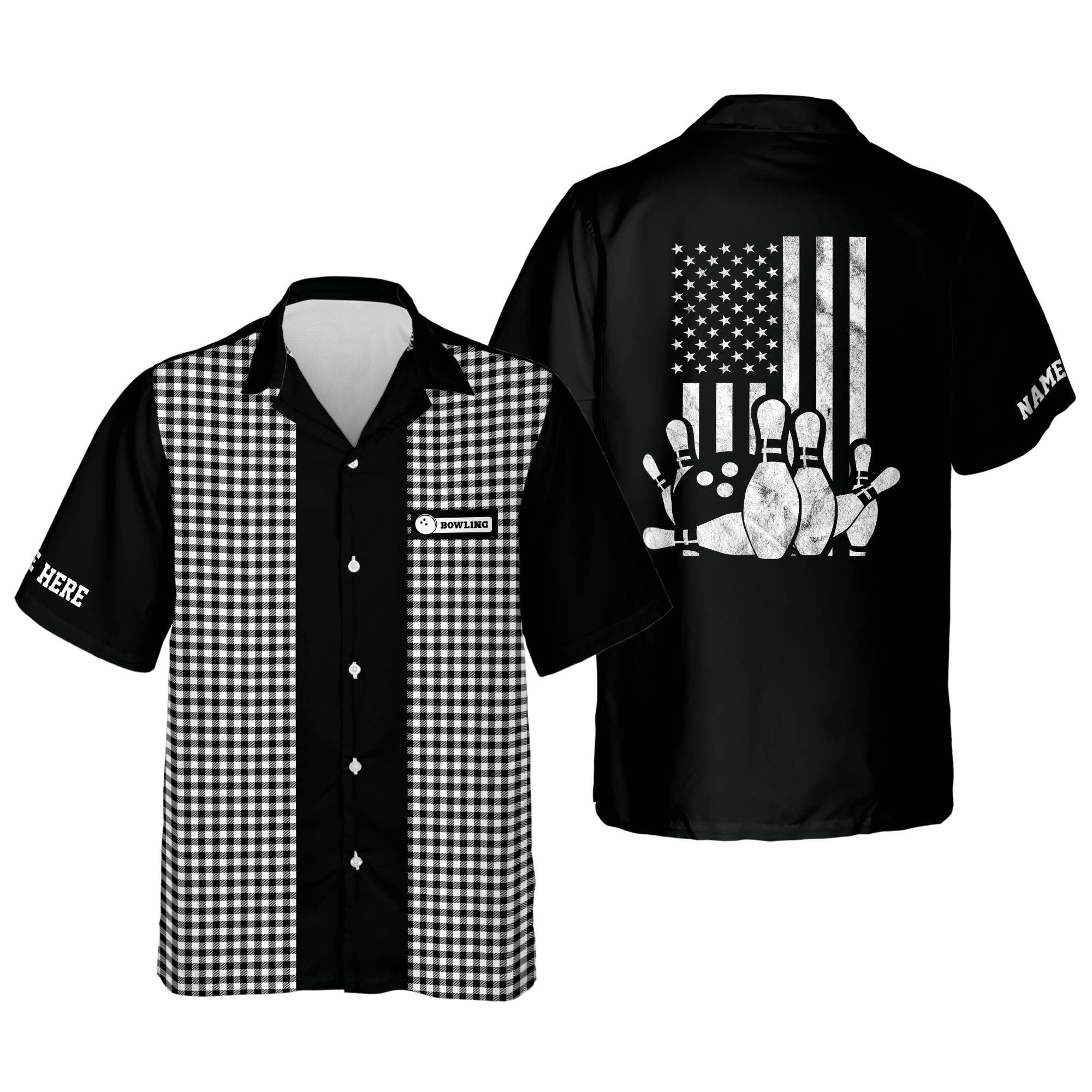 Custom USA Flag Patriotic Hawaiian Bowling Shirts/ bowling Hawaiian Shirt for Men/ Bowling team shirt