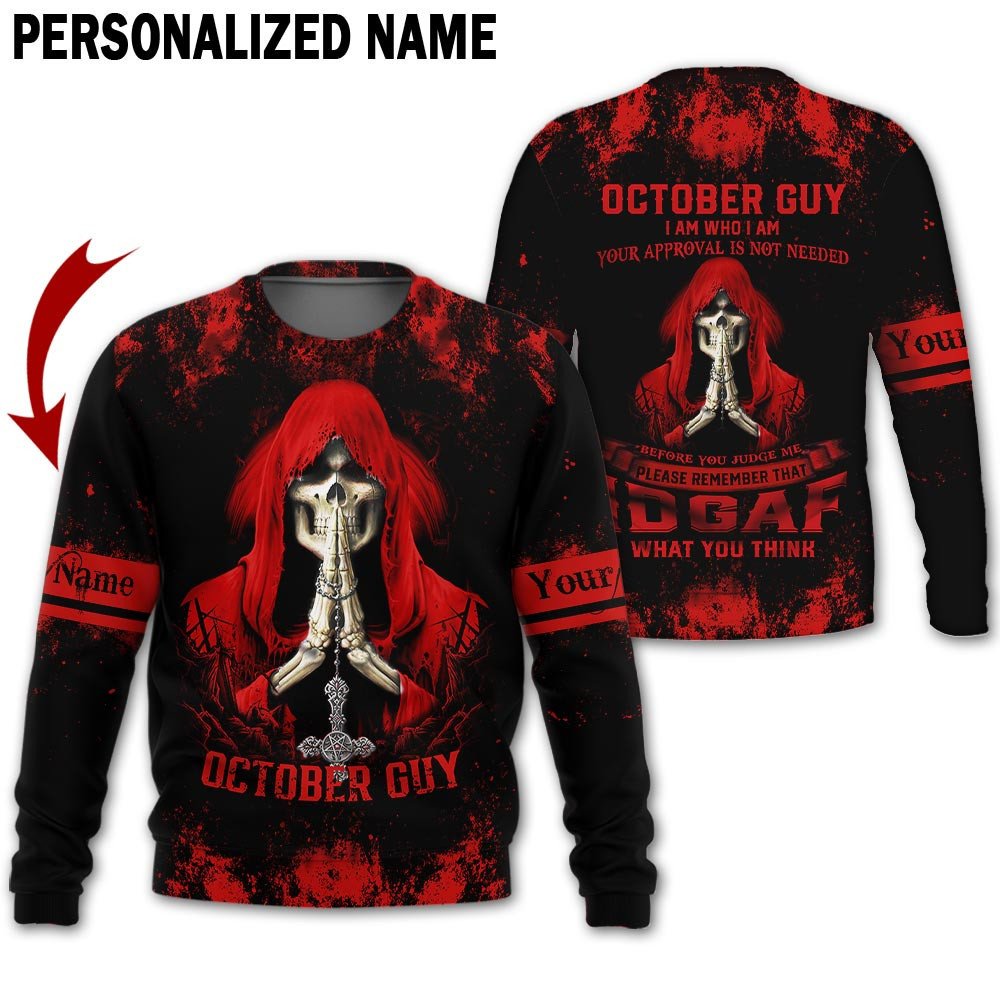 Personalized Name Birthday Outfit October Guy 3D All Over Printed Birthday Shirt Skull Red