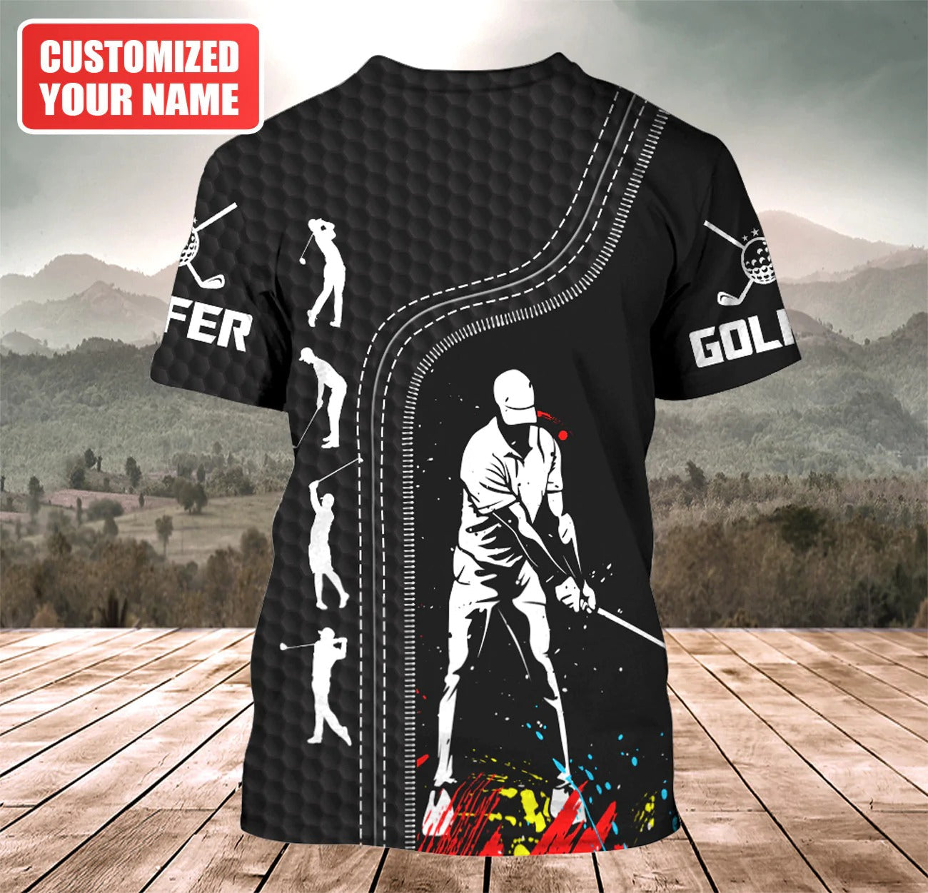 Personalized 3D Print Golf T Shirt Black Pattern/ Golf Gift For Him/ Men Golfer Shirt