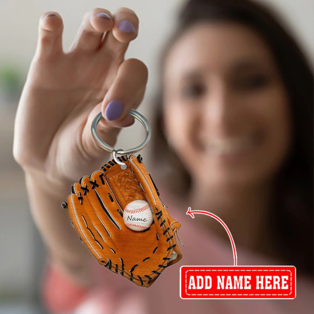 Personalized Baseball Gloves Acrylic Keychain for Baseball Lovers/ Custom Name baseball Keychain