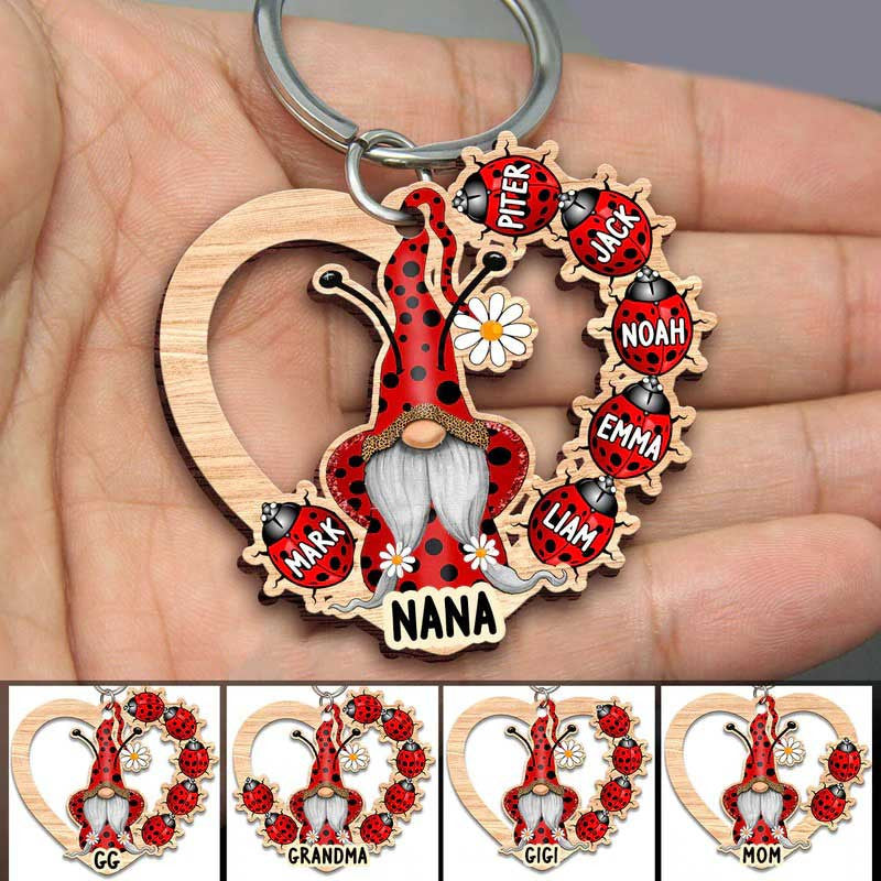 Personalized Nana''s Love Bugs Grandkids Gnome Keychain/ Wooden Flat Grandma Gnome Keychain