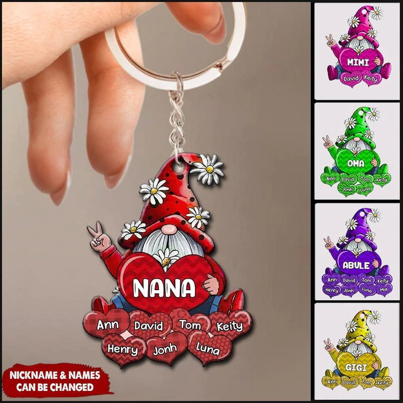 Colorful Grandma- Mom Gnome Loves Sweet Heart Kids/ Mother''s Day Personalized Acrylic Keychain