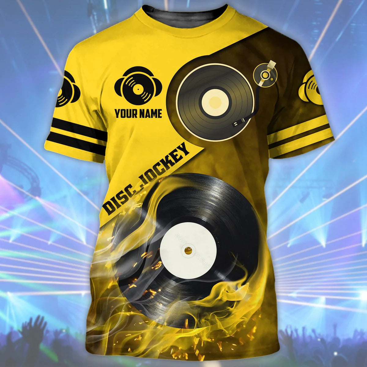 Personalized Name Yellow DJ Shirt Men Women/ Disc Jockey 3D All Over Print Tshirt