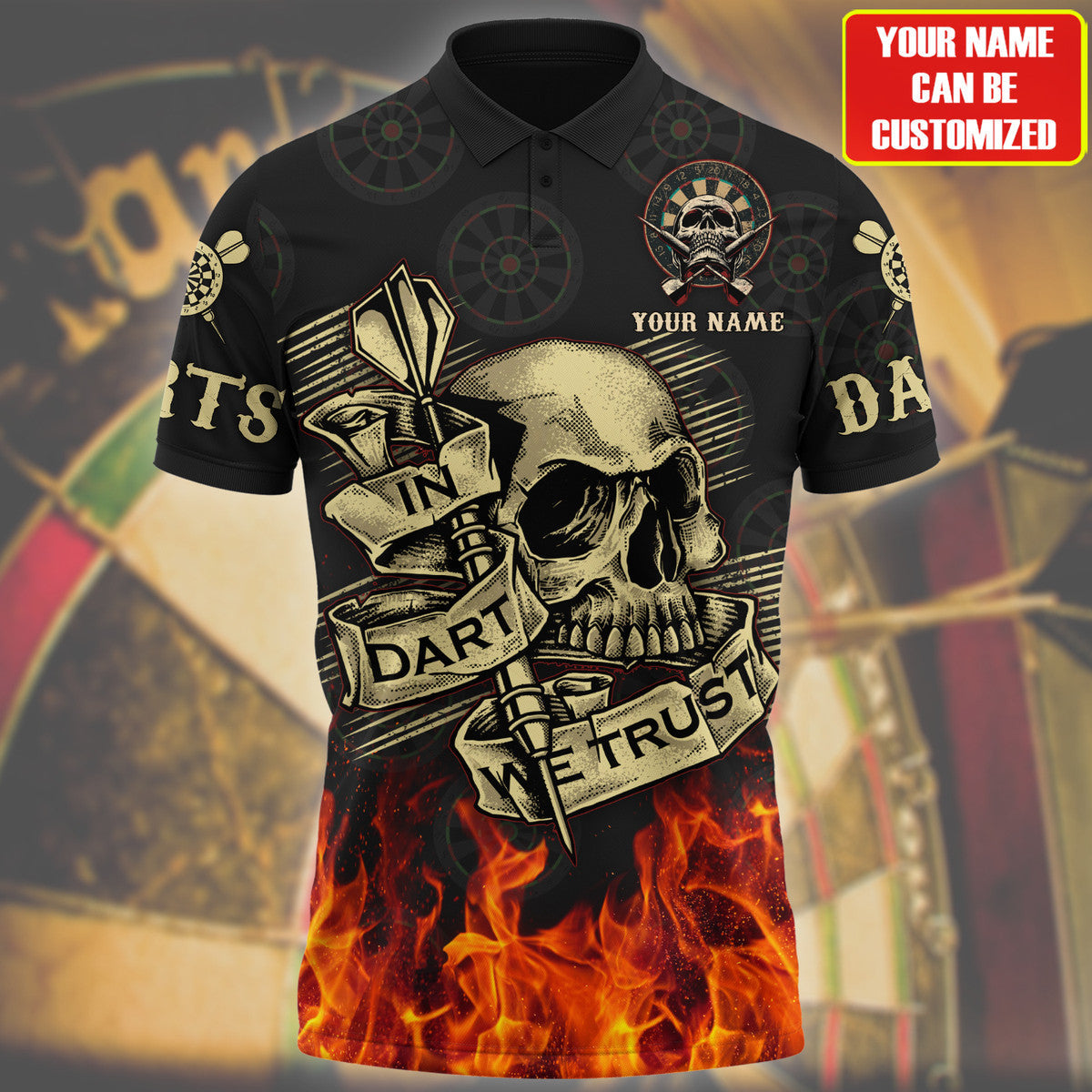 3D All Over Print Skull Dart Polo Shirt/ Custom Name Darts Unisex Shirt for Man Women/ In Dart We Trust Polo Shirt