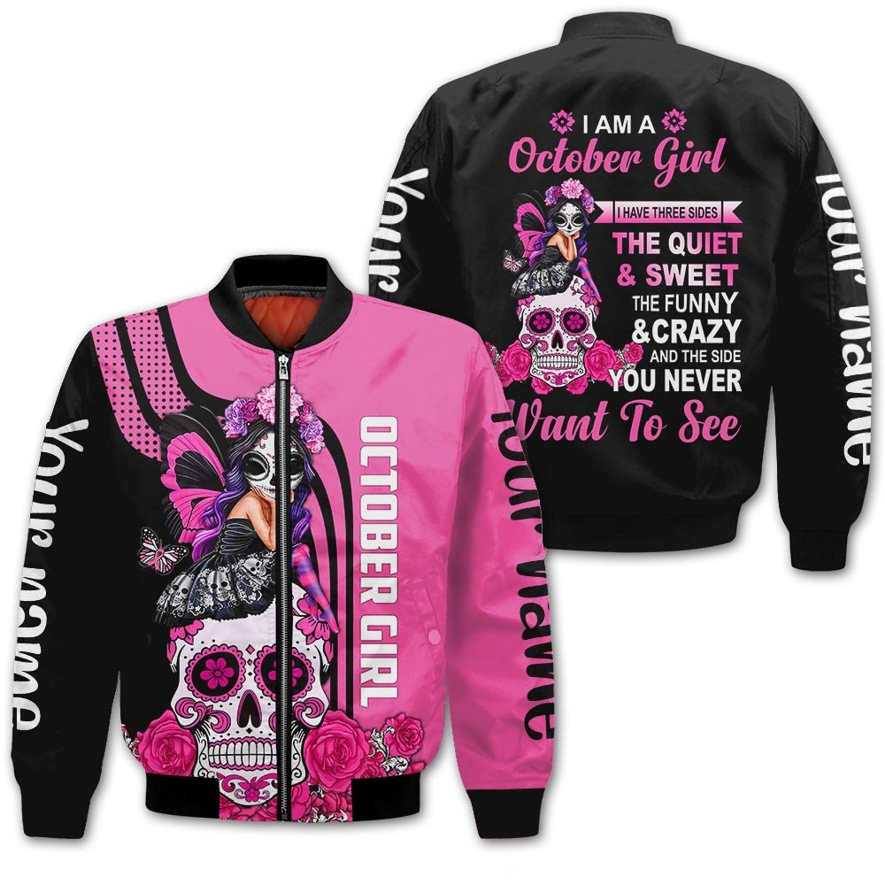 Personalized Name Birthday Outfit October Girl Sugar Skull Pink Love Style Birthday Shirt For Women