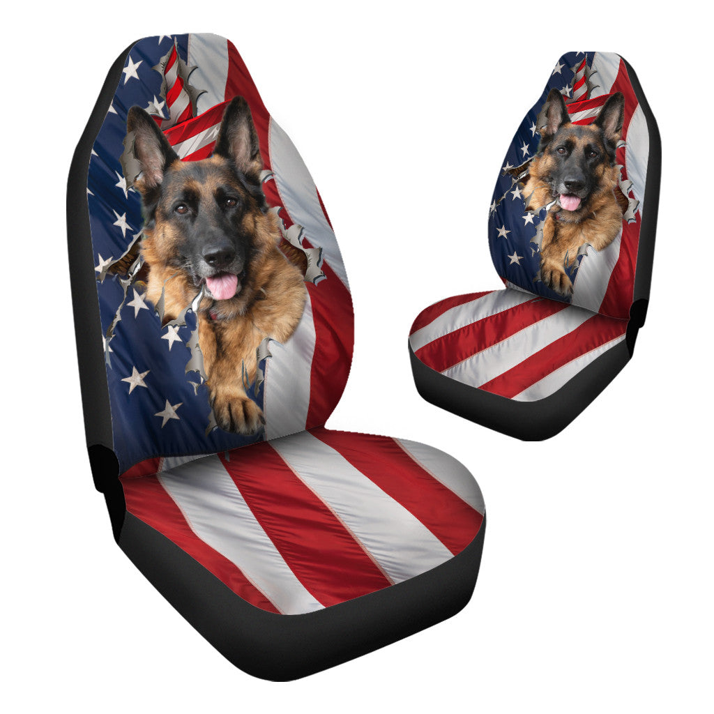 German Shepherd Inside American Flag  Car Seat Covers
